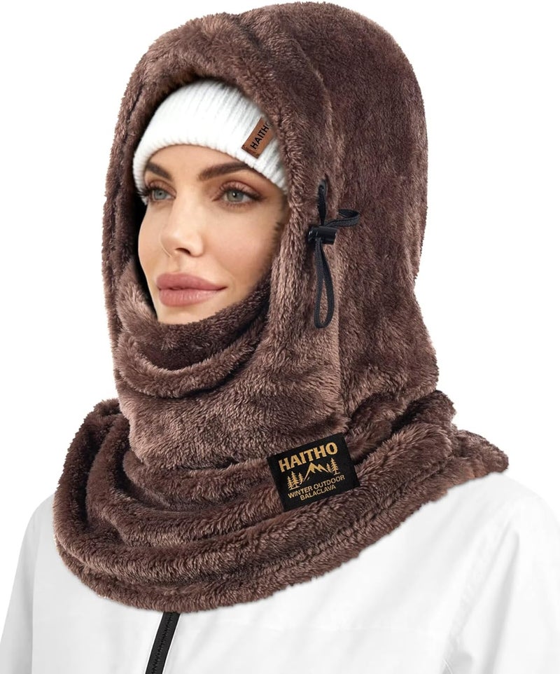 HAITHO Ski Mask Balaclava for Women Men, Winter Full Face Mask Hooded Scarf for Cold Weather, Warm Fleece Head Cover Neck Warmer - Image 1